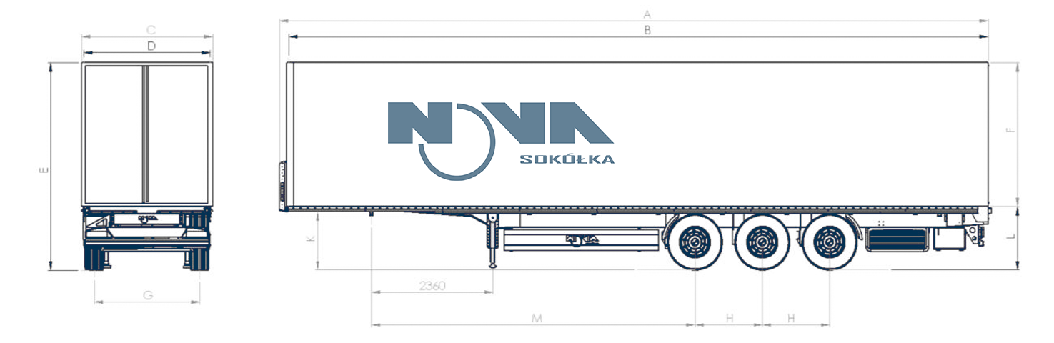 Wymiary naczepy kurtynowej firanka NOVA Wymiary naczepy kurtynowej firanka NOVA